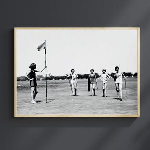 Vintage Golf Print Digital Download, Black and White Photo, Feminist Printable Art, Women Golfing in Swim Suits Wall Art, Fun Girly Decor