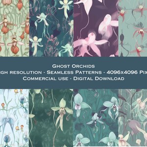 Ghost Orchids seamless patterns, digital papers, sublimation, printable, instant digital download, high resolution, commercial use
