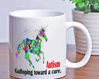 11 oz Personalized Cup Multi-Color Unicorn Galloping Toward A Cure Ceramic Child Gift Mug