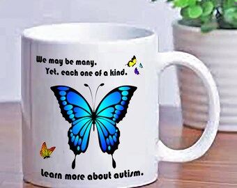 New 11 oz Personalized Autism Awareness Unique Custom Made Butterfly Ceramic Child Gift Cup Mug