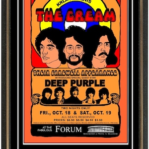 the Cream 1968 Konzertplakat + Karte. Fertig zum Einrahmen! Musikgeschichte! Clapton, Blautöne, tiefes Lila