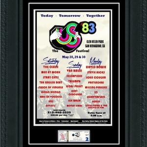 US Festival 1983 Konzert Poster + Ticket fertig zum Rahmen! U2, Crue, Walsh, Bowie, van halen, clash
