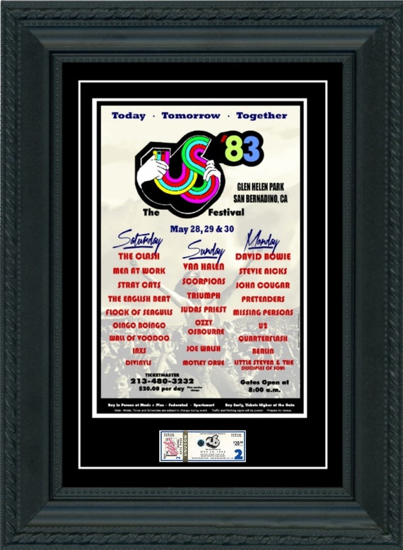 US Festival 1983 Concert Poster + Ticket Ready to Frame! U2, Crue