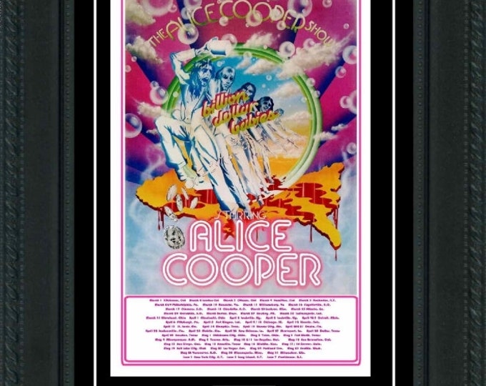 Affiche du concert d'Alice Cooper 1973 + billet. Prêt à encadrer ! Histoire de la musique