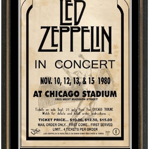 Led Zeppelin Konzert Poster + Ticket 1980 Chicago, letztes Werk, Seite, Bonham,
