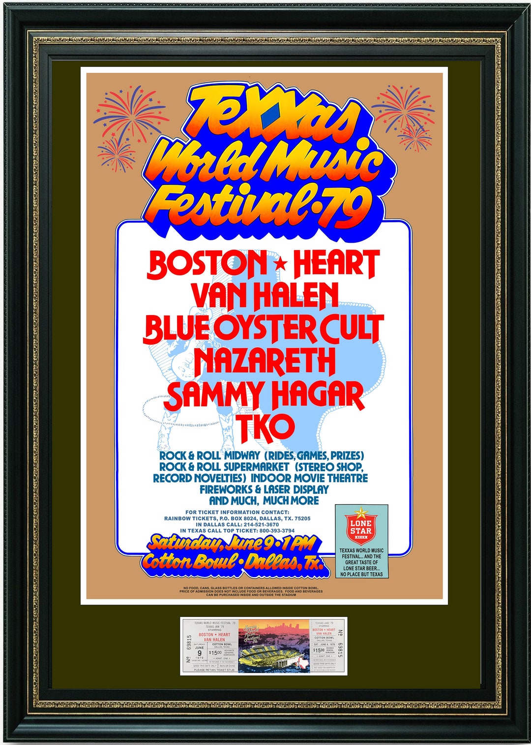 Texas Music Festival 1979 Concert Poster + Ticket Ready to Frame