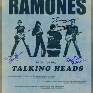 Cartel del concierto de los Ramones de 1975 en CBGBs, Nueva York. Punk, choque. Con firmas