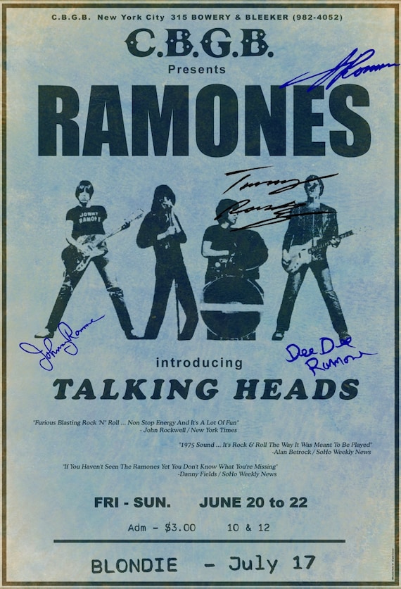 the Ramones 1975 Concert poster CBGBs New York City. punk, clash. with signatures