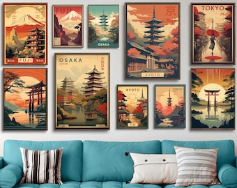 Ten Japan Travel Posters, Cities and Landmarks of Tokyo Prints. Perfect to Hang on the Wall of Any Room. High Quality and Printable. 300 DPI