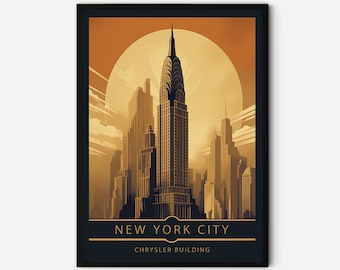 Chrysler Building - Two New York Vintage Travel Posters, Chrysler Gallery Wall Art, Retro Wall Art, Vibrant and Colorful Wall Art, Set of 2