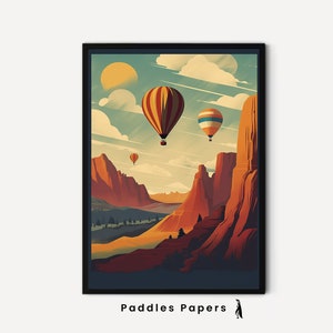 Hot Air Balloons - Two Vintage Hot Air Balloon Travel Posters, Gallery Wall Art, Retro Wall Art, Vibrant Print, Colorful Wall Art, Set #2