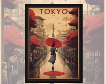 Two Tokyo Travel Posters, City and Landscape of Tokyo Prints. Perfect to Hang on the Wall of Any Room. High Quality and Printable. 300 DPI