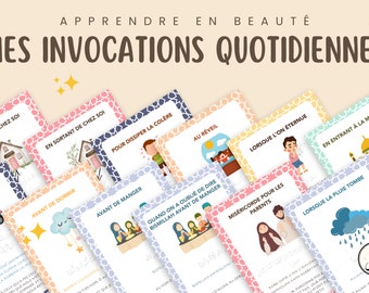 20 cartes de Duas en Français pour enfants | Daily Dhikr | Flash Cards | Islam | Invocations à apprendre | Livre Duas enfants à imprimer