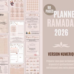 Planificador completo de Ramadán 2026 de 90 páginas (en francés) | Preparativos para el Ramadán, lectura del Corán y organización | Descarga digital o imprimible