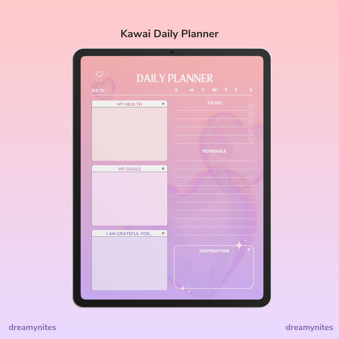 Kawaii Daily Planner Printable Digital Daily Planner Cute Etsy