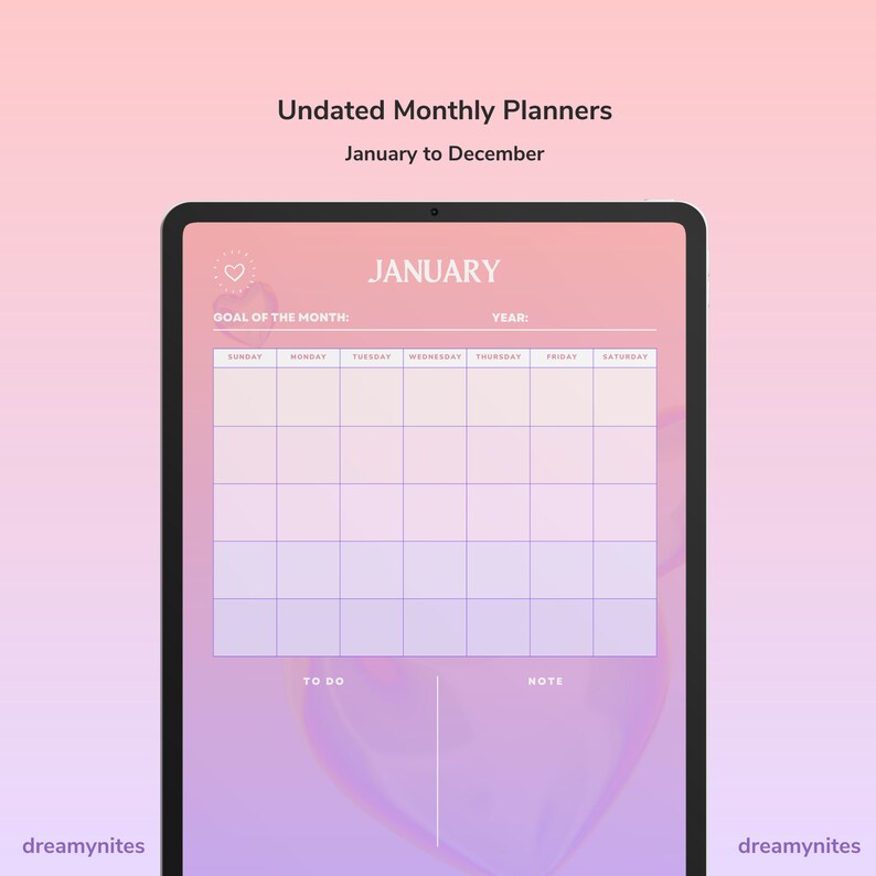 Y2K Digital Planner, Heart Digital Planner, Kawaii Digital Planner