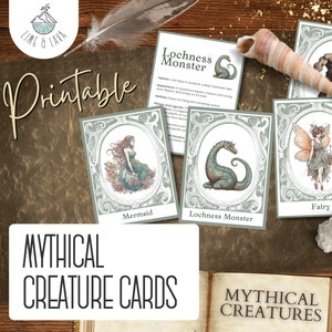 Cartes d'information sur les créatures mythiques - Lot de 20 cartes éducatives imprimables pour enfants