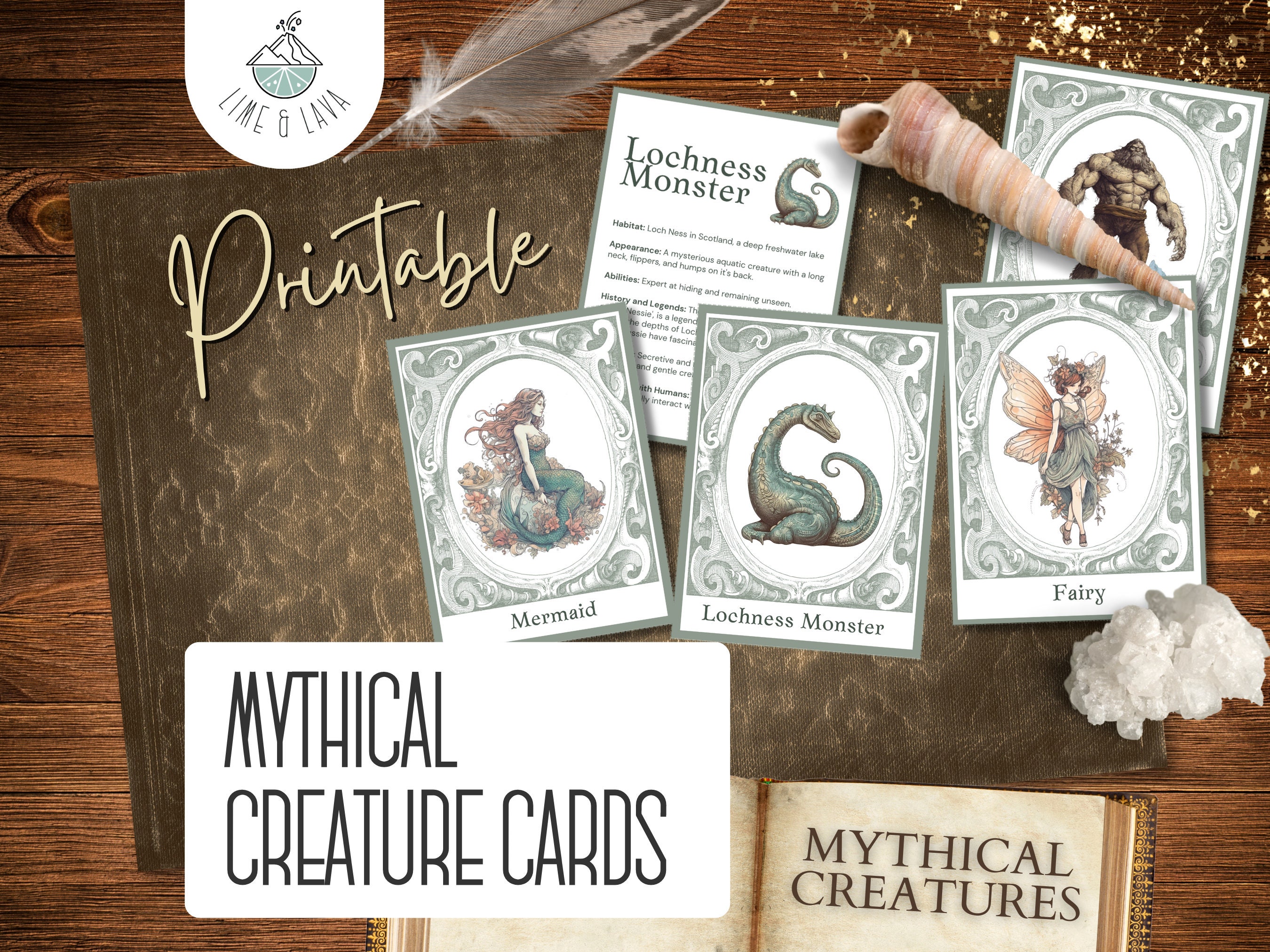 Mythical Creature Fact Cards - Set of 20 Printable Educational Cards for Kids