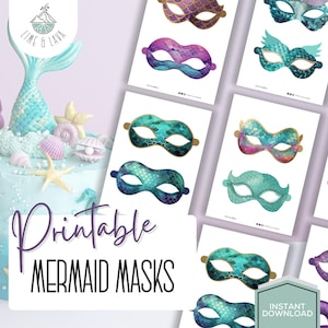 Mermaid Masks - Printable set of 10 children&#39;s dress up and party eye masks