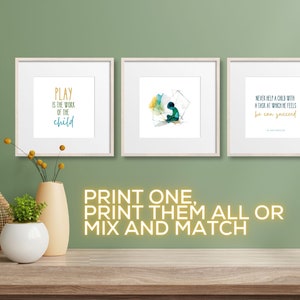 Montessori Wall Art - Set of 12 Quotes & Images Inspired by Maria Montessori, Modern Playroom and Classroom Decor image 2
