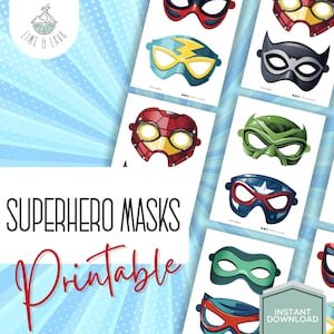 Superhero Printable Masks For Kids - Set of 10 cut out masks for superhero birthday, party prop and dress up