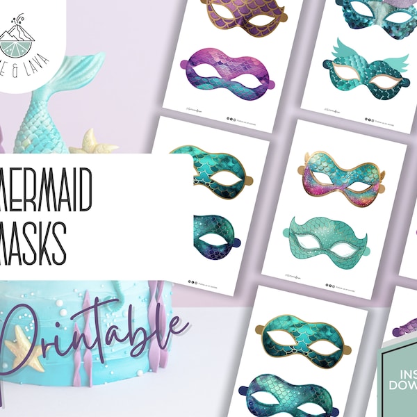 Mermaid Masks - Printable set of 10 children's dress up and party eye masks