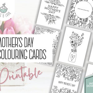 Tarjetas imprimibles con colores DIY para el Día de la Madre: juego de 7 diseños florales