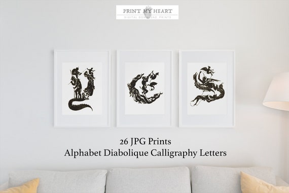 Diabolique Alphabet Print: 1800s Devil Letter Calligraphy (digital