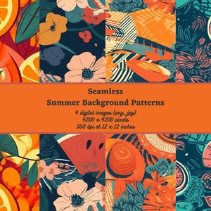 Summer Seamless Pattern Bundle, Oranges, Watermelon, Hats. Digital download, png or jpg, scrapbooking, printable, commercial, digital paper.