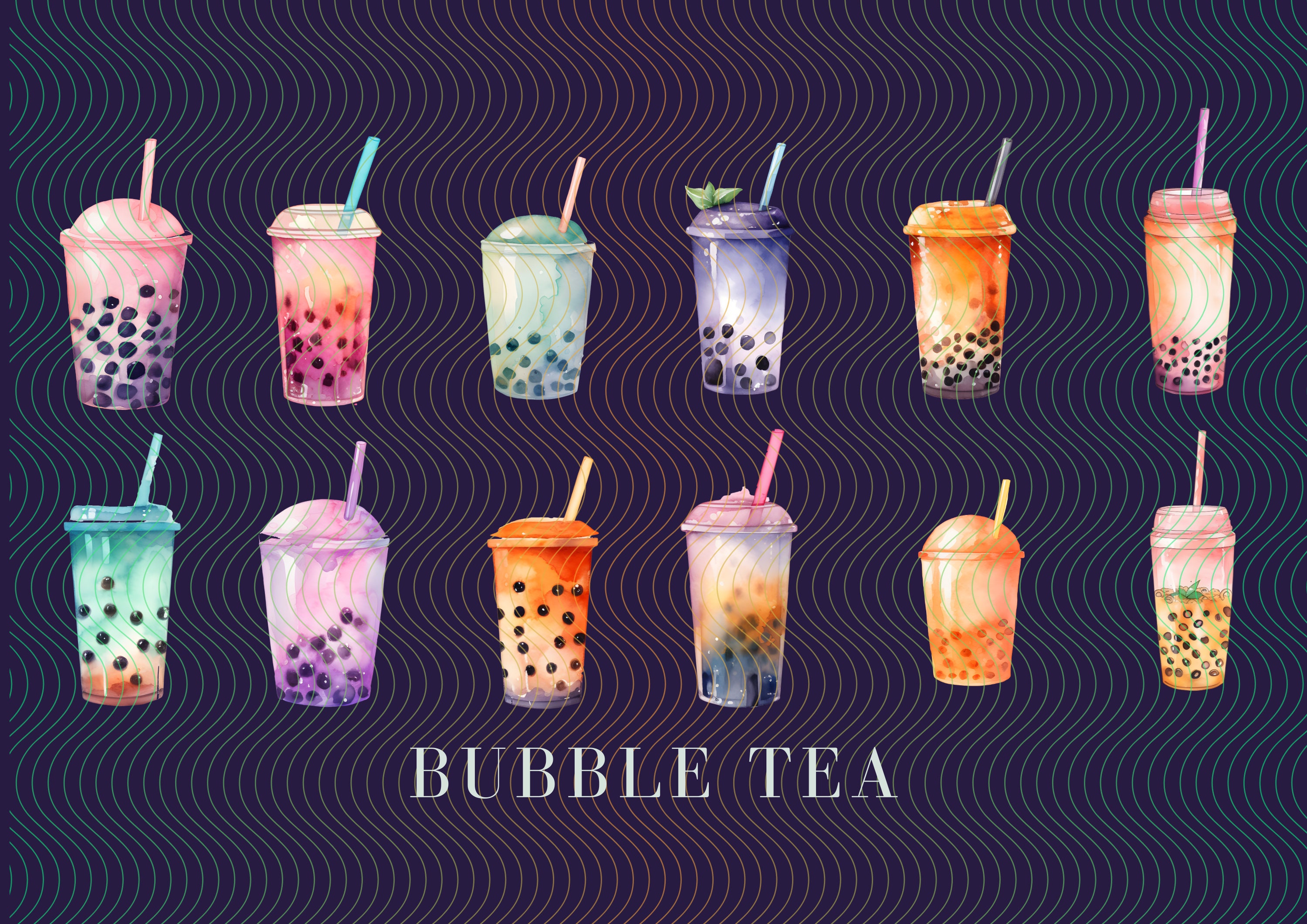Bubble Tea Clipart Boba Tea Clipart Flavored Bubbles Tea Clipart Bubble