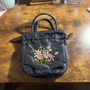Black Satin-like Embroidered Handbag