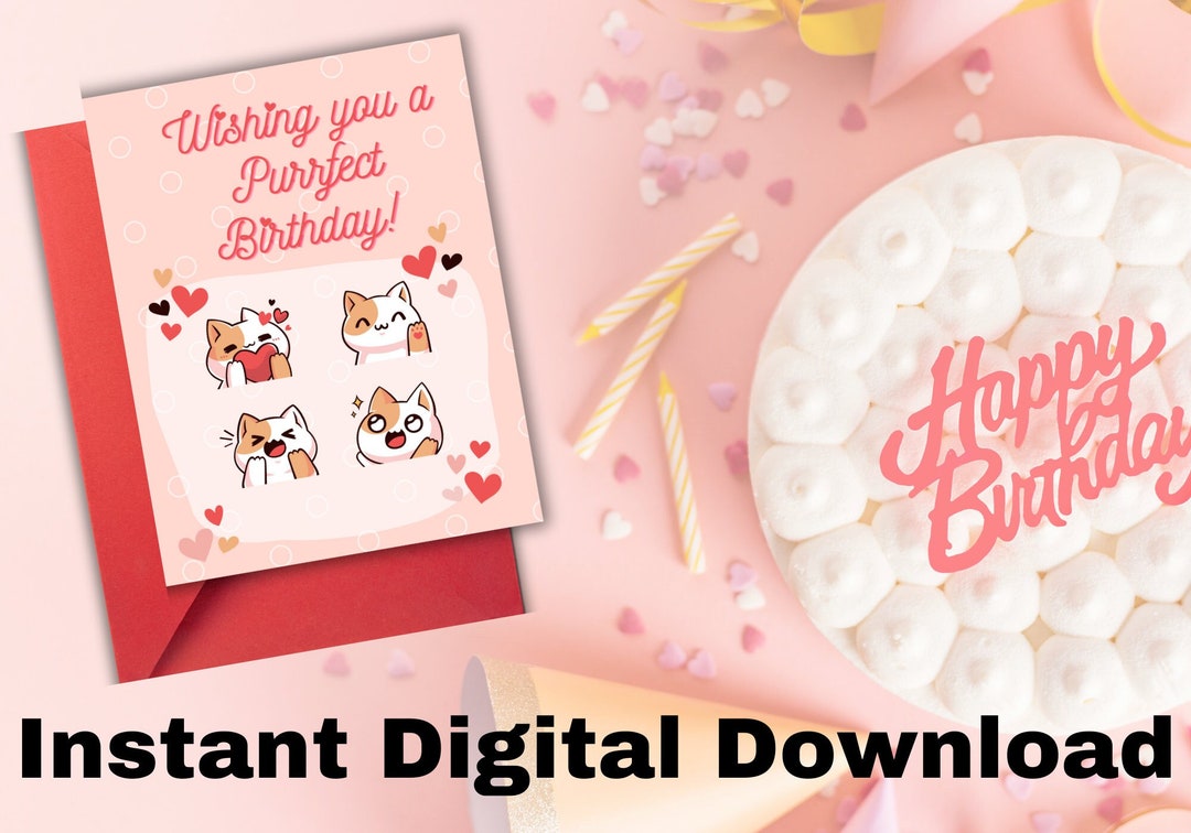 Birthday Card Cute Cat Birthday Card Funny Card for Cat Lovers Cat Love ...
