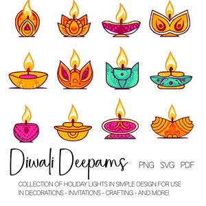 Diwali Lamps Clipart: Indian Deepams PNG SVG PDF Art - Etsy