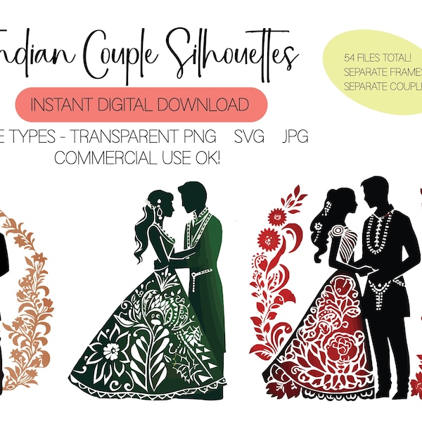Indian Couples Silhouette Large Collection - Couples and Backdrops vector images transparent PNG SVG JPG Art (56 files) Commercial use ok