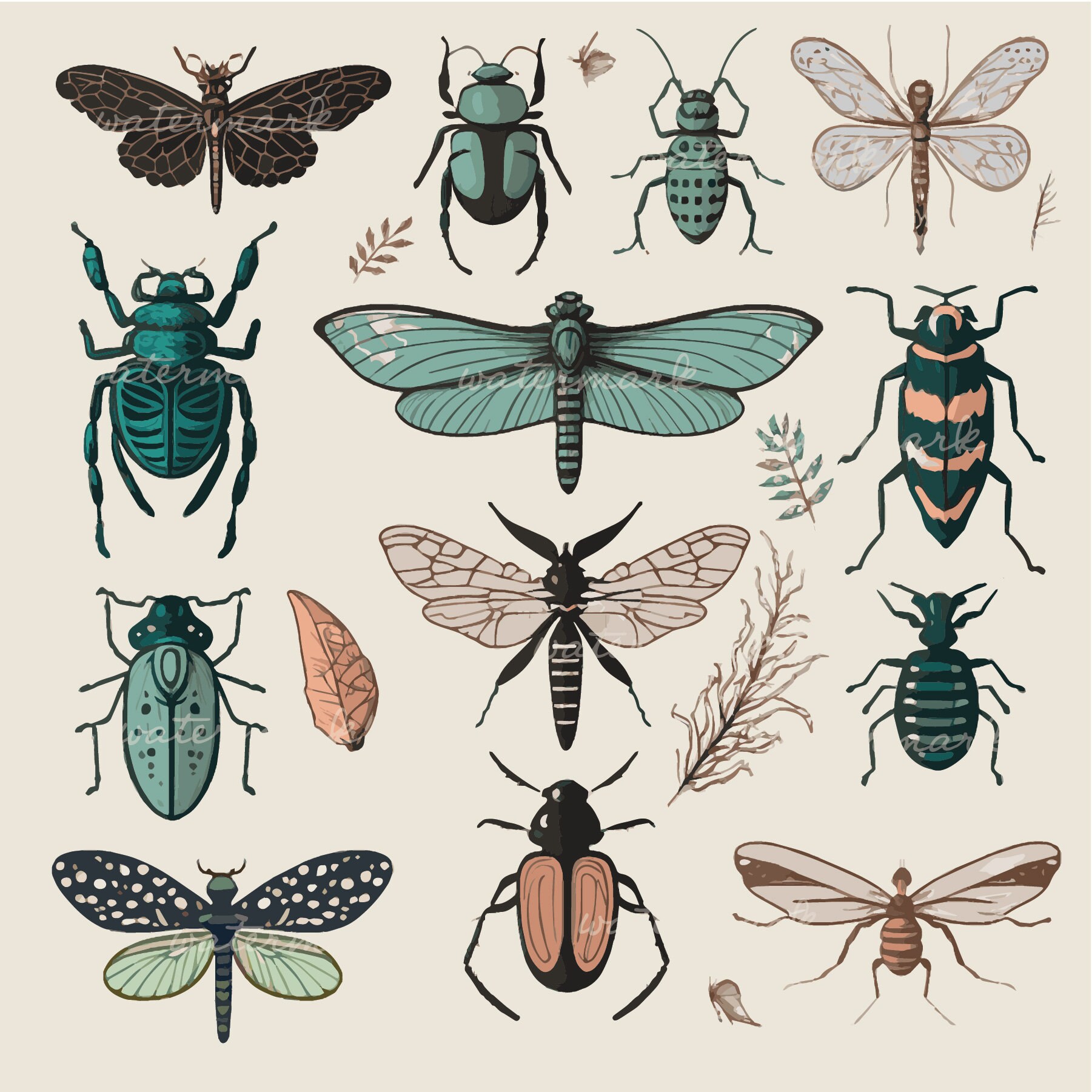 Boho Insect Boho Insect Clip Art: Whimsical Bug PNG SVG PDF Collection - Etsy