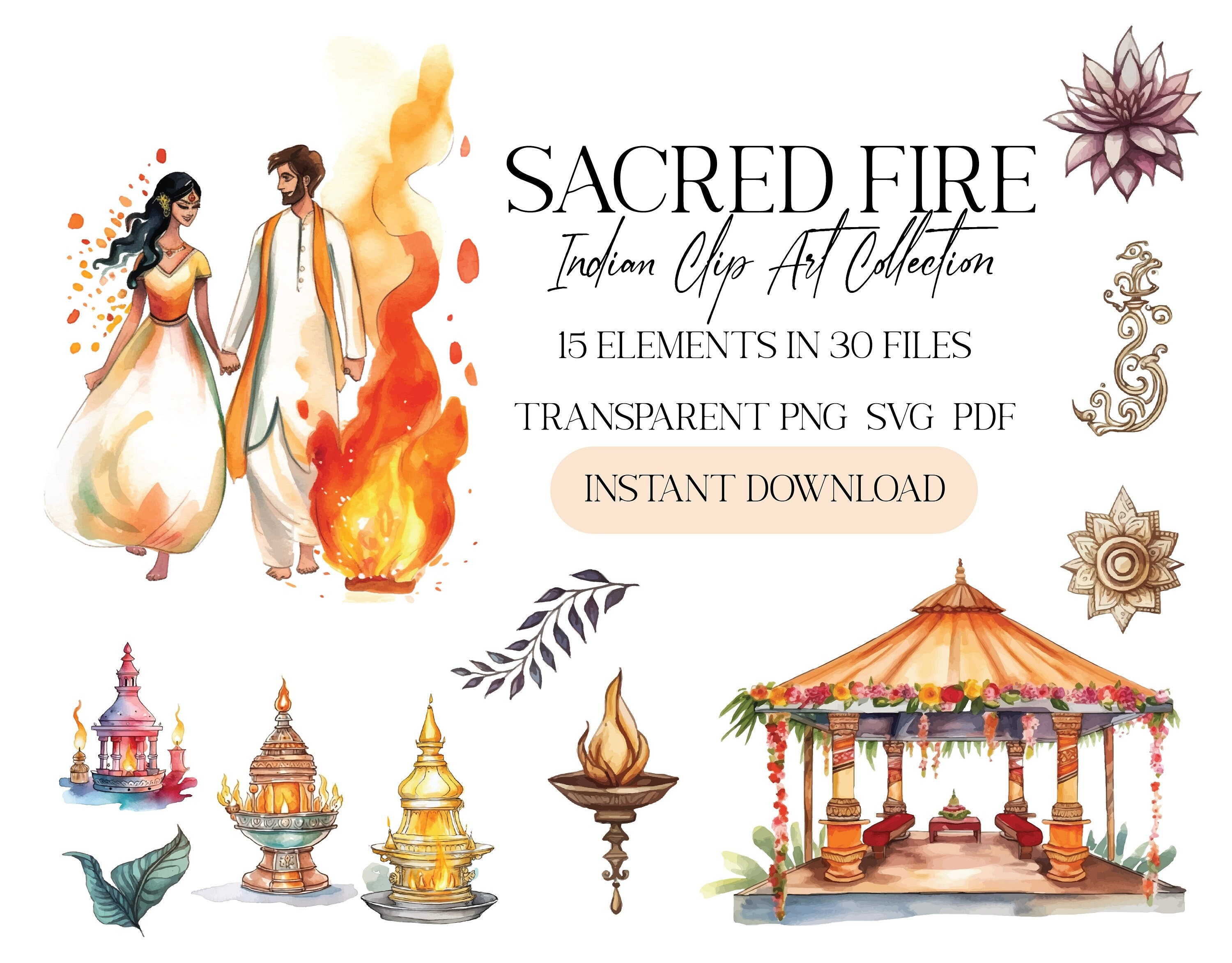 Indian Wedding Watercolor Clipart: Sacred Fire, Mandap (PNG, SVG, PDF) -  Etsy, image size:3000x2345