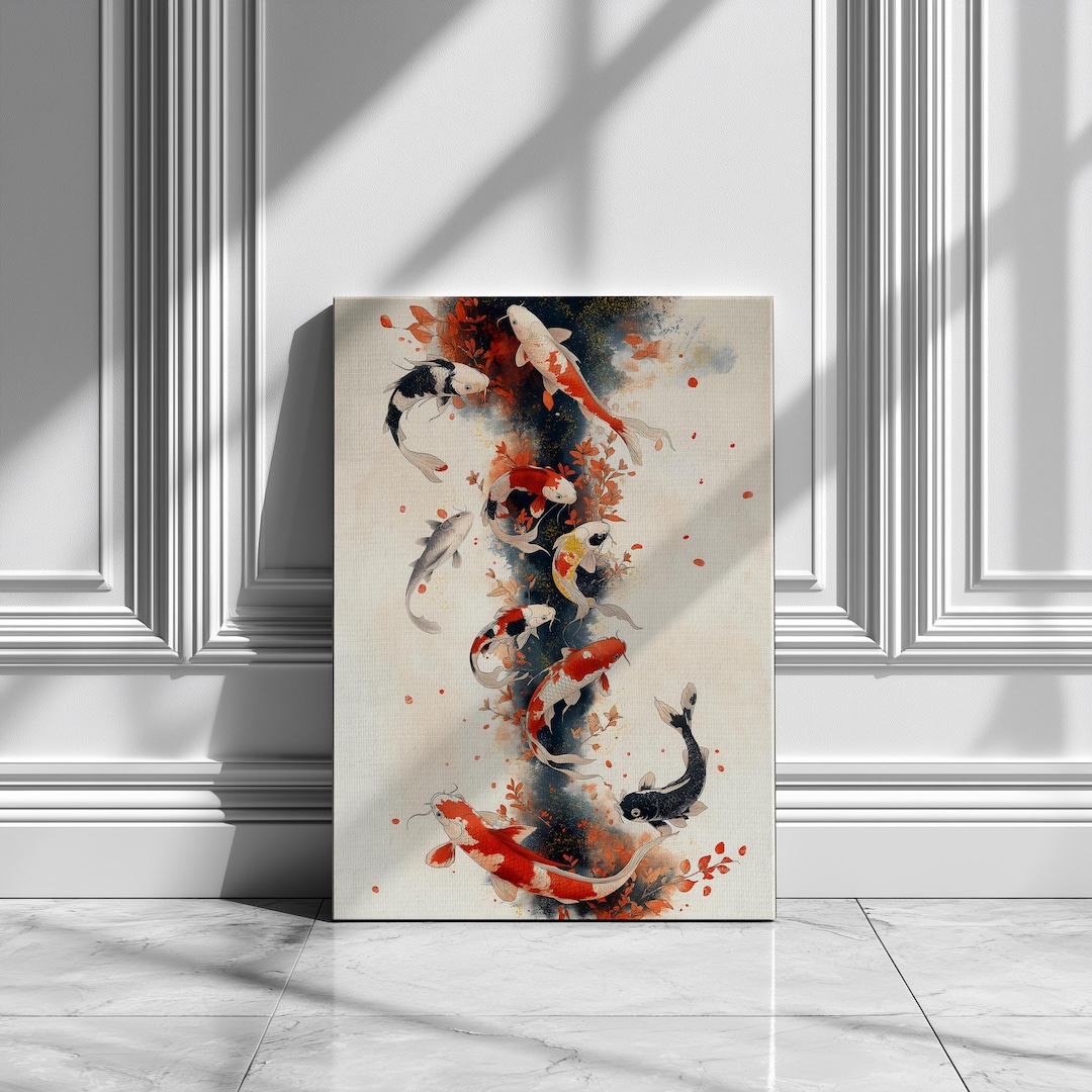 Koi Fish Painting for Good Feng Shui Decor 9 Koi Fish Canvas Koi Fish ...
