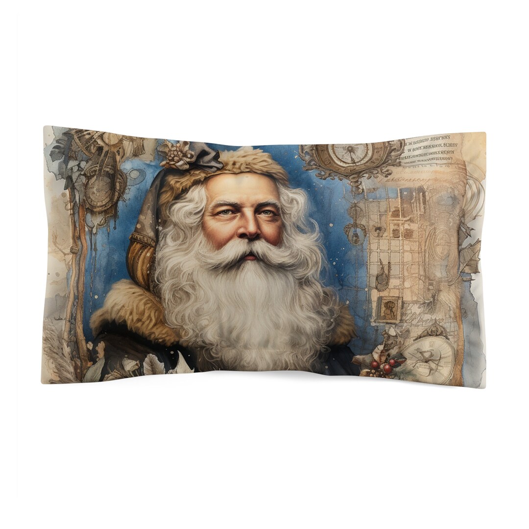 Microfiber Sham, Pillow Sham, Christmas, Santa Claus, Vintage