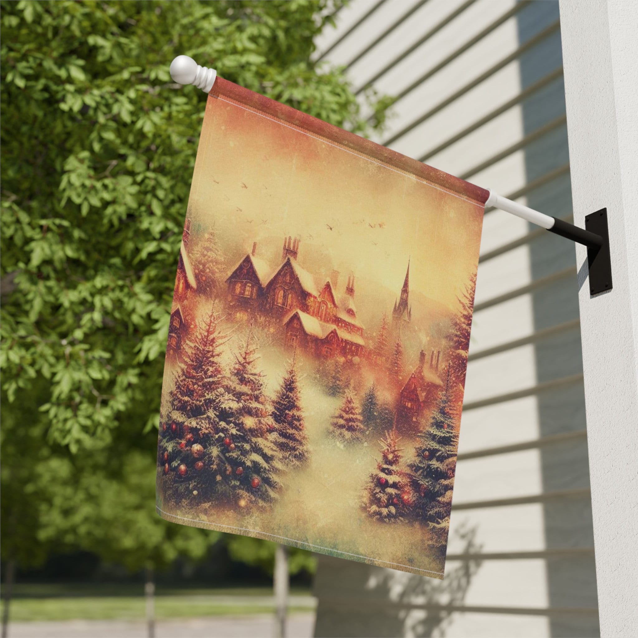 Discover Christmas, Santa Claus, Vintage House Flags, Happy Holidays