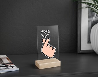 Hand love Acrylic Sign with Wooden Stand