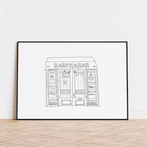 Handmade Sketch Balthazar,  Soho NYC,  Home Decor, Gift,  Hand Drawn, Foodie Gift, NYC Restaurant Print, Wall Art, Custom Gift
