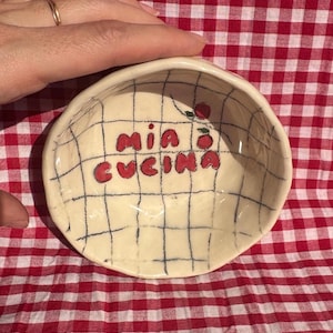 handmade pottery bowl, mama mia, hand-painted design, small serving bowl for snacks, one of a kind, kitchen decor, kitchen decor, gift