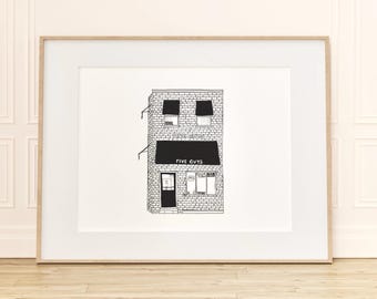 Handmade Sketch The Garret, Hand Drawn, NYC Sketch, Speakeasy, NYC Bar, West Village, Home Decor, Five Guys, NYC art, Personalized Gift