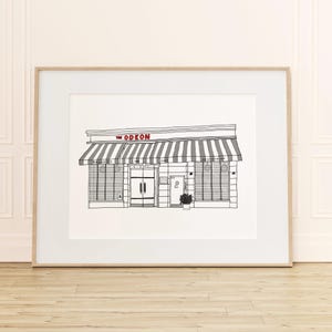 handmade giclee print the odeon nyc, tribeca restaurant sketch, new york city wall art, foodie decor, minimalist home decor, unique gift,