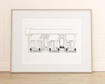 handmade sketch Aimé Leon Dore, housewarming gift, minimalist line drawing,  NYC street scene, giclee print, wall art, home decor