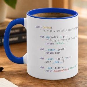 Python Programming Mug - Python Code and Snake (Blue Accent, 11oz)