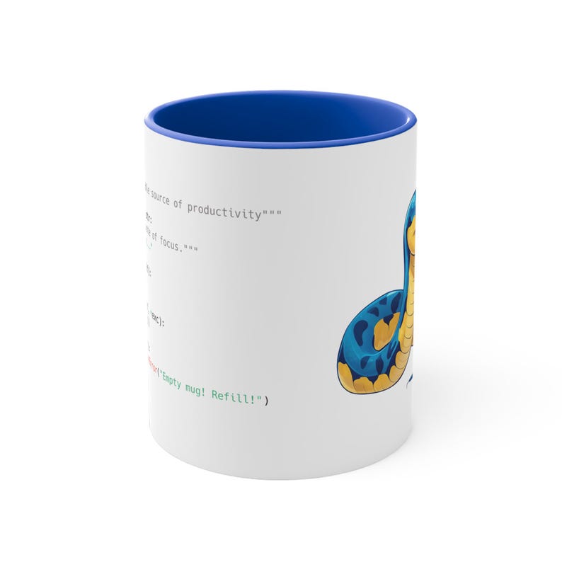 Kubek Python Code Snake 11oz Accent - zabawny prezent dla programistów, programistów Pythona, inżynierów oprogramowania, miłośników kawy, miłośników kodowania zdjęcie 1