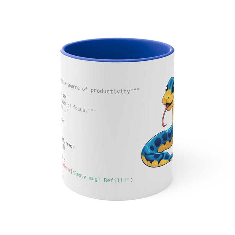 Python Programming Mug - Python Code and Snake (Blue Accent, 11oz) image 3