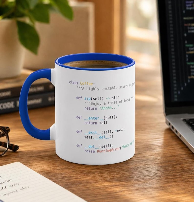 Python Programming Mug - Python Code and Snake (Blue Accent, 11oz) image 1