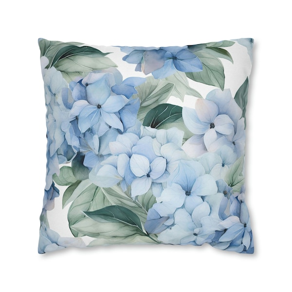 Blue Summer Hydrangea Square Decorative Throw Pillow Case Accent Pillow Cover Coastal Living Floral Decor
